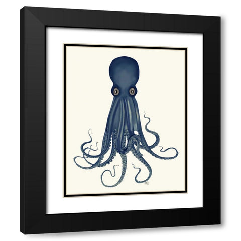 Octopus 8, Blue Black Modern Wood Framed Art Print with Double Matting by Fab Funky