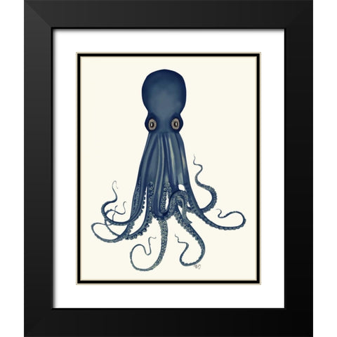 Octopus 8, Blue Black Modern Wood Framed Art Print with Double Matting by Fab Funky
