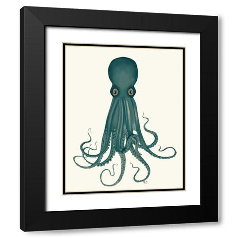 Octopus 8, Green Black Modern Wood Framed Art Print with Double Matting by Fab Funky