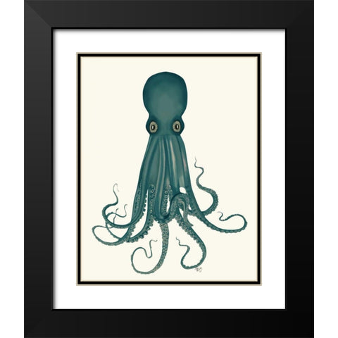 Octopus 8, Green Black Modern Wood Framed Art Print with Double Matting by Fab Funky