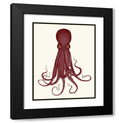 Octopus 8, Red Black Modern Wood Framed Art Print with Double Matting by Fab Funky