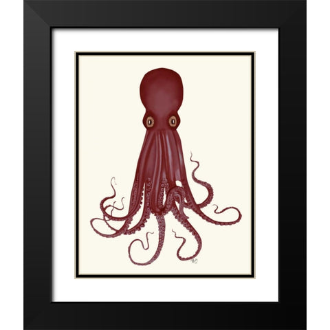 Octopus 8, Red Black Modern Wood Framed Art Print with Double Matting by Fab Funky