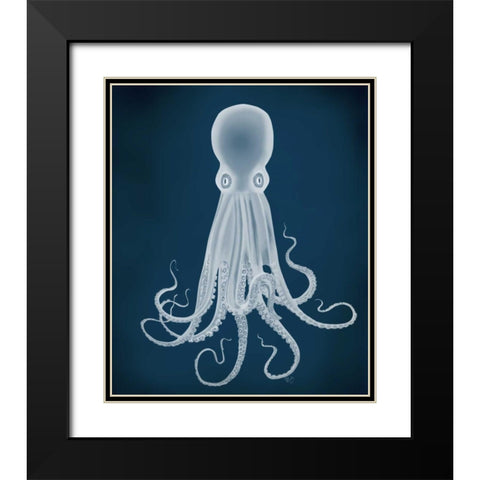 Octopus 8, White on Blue Black Modern Wood Framed Art Print with Double Matting by Fab Funky