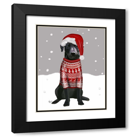 Black Labrador, Christmas Sweater 1 Black Modern Wood Framed Art Print with Double Matting by Fab Funky
