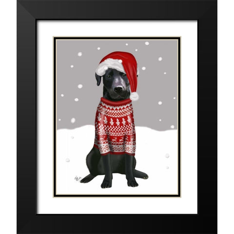 Black Labrador, Christmas Sweater 1 Black Modern Wood Framed Art Print with Double Matting by Fab Funky