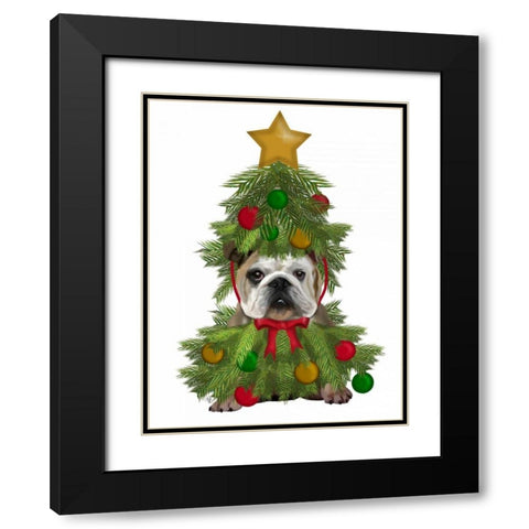 English Bulldog, Christmas Tree Costume Black Modern Wood Framed Art Print with Double Matting by Fab Funky