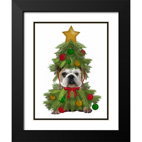 English Bulldog, Christmas Tree Costume Black Modern Wood Framed Art Print with Double Matting by Fab Funky