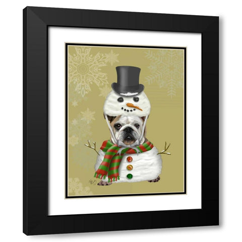 English Bulldog, Snowman Costume Black Modern Wood Framed Art Print with Double Matting by Fab Funky