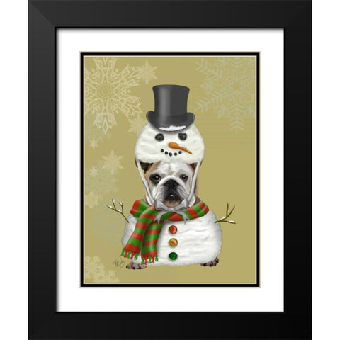 English Bulldog, Snowman Costume Black Modern Wood Framed Art Print with Double Matting by Fab Funky
