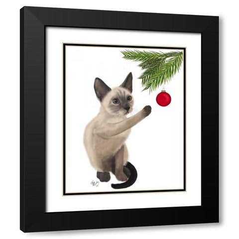 Siamese Cat and Bauble Black Modern Wood Framed Art Print with Double Matting by Fab Funky