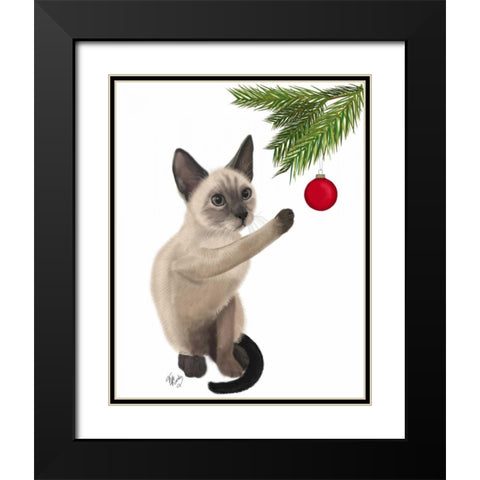 Siamese Cat and Bauble Black Modern Wood Framed Art Print with Double Matting by Fab Funky