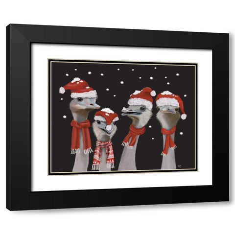 Ostrich, Christmas Gals Black Modern Wood Framed Art Print with Double Matting by Fab Funky