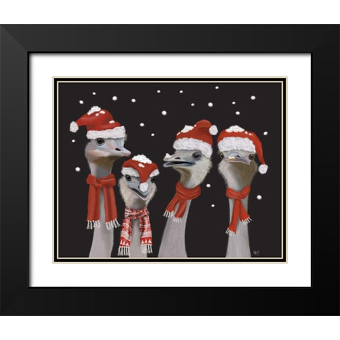 Ostrich, Christmas Gals Black Modern Wood Framed Art Print with Double Matting by Fab Funky
