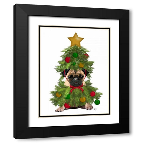 Pug, Christmas Tree Costume Black Modern Wood Framed Art Print with Double Matting by Fab Funky