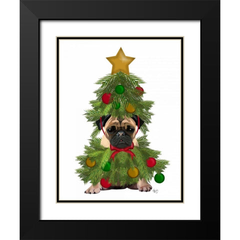 Pug, Christmas Tree Costume Black Modern Wood Framed Art Print with Double Matting by Fab Funky