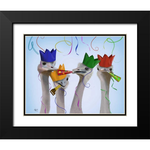 Ostrich, Party Gals Black Modern Wood Framed Art Print with Double Matting by Fab Funky