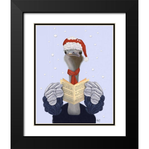 Ostrich, Carol Singing Black Modern Wood Framed Art Print with Double Matting by Fab Funky