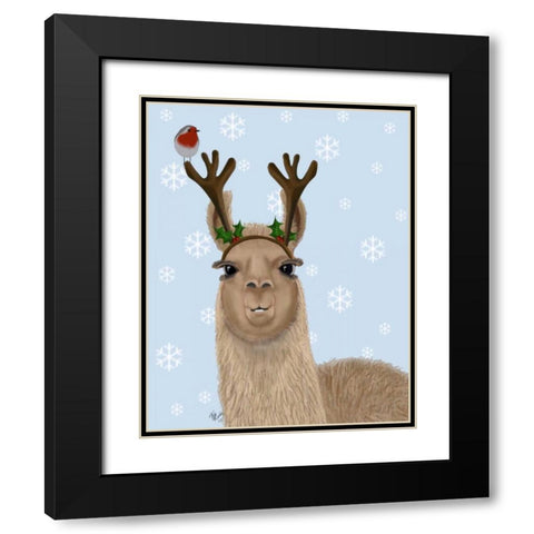 Llama, Antlers Black Modern Wood Framed Art Print with Double Matting by Fab Funky