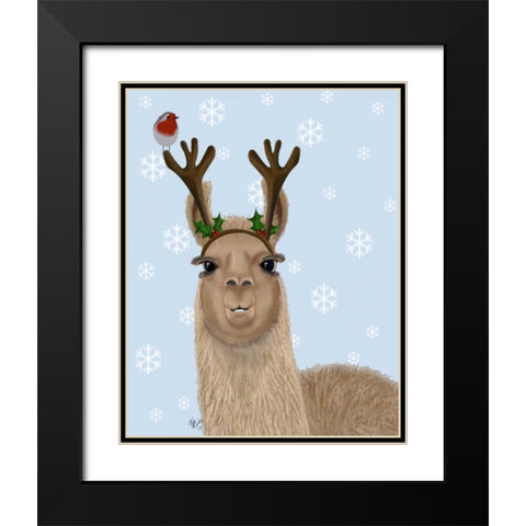 Llama, Antlers Black Modern Wood Framed Art Print with Double Matting by Fab Funky