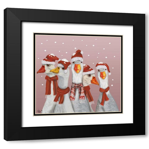 Christmas Gaggle of Geese Black Modern Wood Framed Art Print with Double Matting by Fab Funky