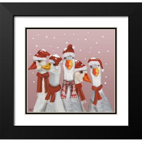 Christmas Gaggle of Geese Black Modern Wood Framed Art Print with Double Matting by Fab Funky