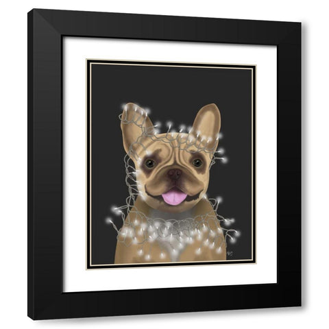 French Bulldog, Christmas Lights 2 Black Modern Wood Framed Art Print with Double Matting by Fab Funky