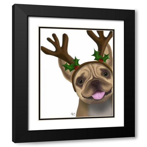 French Bulldog, Antlers 2 Black Modern Wood Framed Art Print with Double Matting by Fab Funky