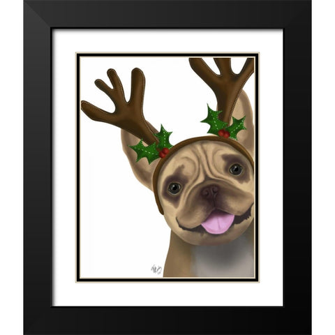 French Bulldog, Antlers 2 Black Modern Wood Framed Art Print with Double Matting by Fab Funky