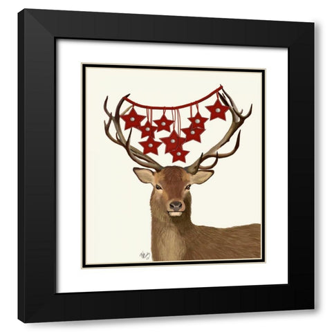Deer, Star Decorations Black Modern Wood Framed Art Print with Double Matting by Fab Funky