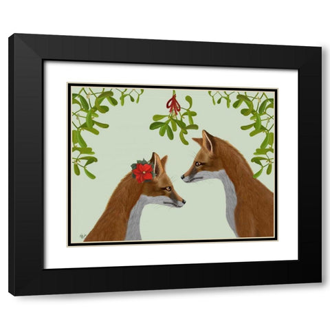 Foxes and Mistletoe Black Modern Wood Framed Art Print with Double Matting by Fab Funky