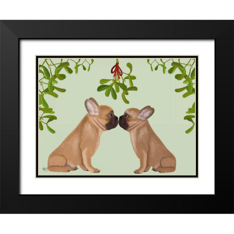 French Bulldogs and Mistletoe Black Modern Wood Framed Art Print with Double Matting by Fab Funky