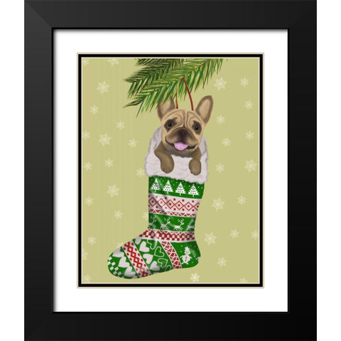 French Bulldog in Christmas Stocking Black Modern Wood Framed Art Print with Double Matting by Fab Funky