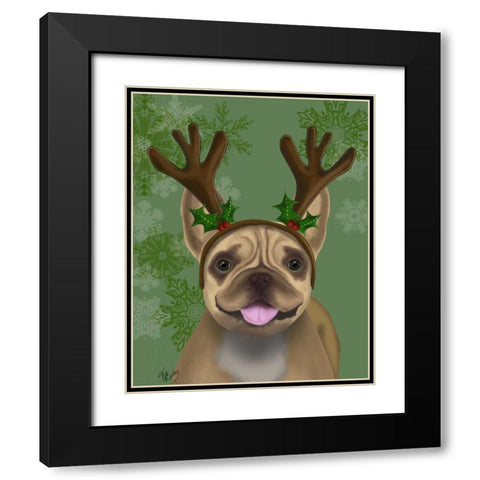 French Bulldog, Antlers 1 Black Modern Wood Framed Art Print with Double Matting by Fab Funky