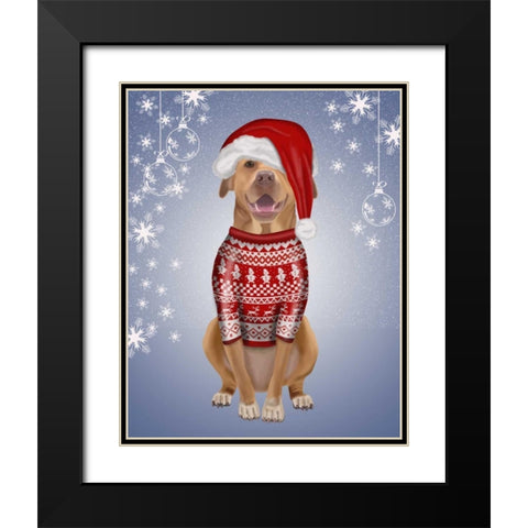 Pitbull in Christmas Sweater Black Modern Wood Framed Art Print with Double Matting by Fab Funky