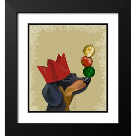 Dachshund, Party Trick Baubles Black Modern Wood Framed Art Print with Double Matting by Fab Funky