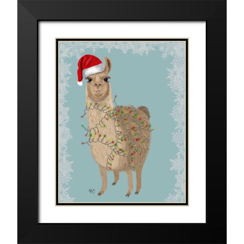 Llama, Christmas Lights 2 Black Modern Wood Framed Art Print with Double Matting by Fab Funky