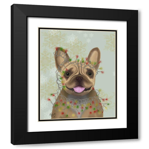 French Bulldog, Christmas Lights 1 Black Modern Wood Framed Art Print with Double Matting by Fab Funky