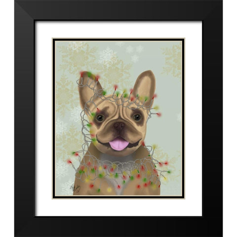 French Bulldog, Christmas Lights 1 Black Modern Wood Framed Art Print with Double Matting by Fab Funky