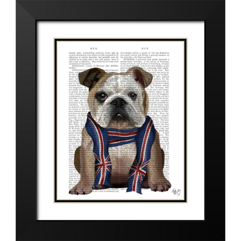 English Bulldog with Scarf Black Modern Wood Framed Art Print with Double Matting by Fab Funky