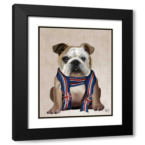 English Bulldog with Scarf Black Modern Wood Framed Art Print with Double Matting by Fab Funky