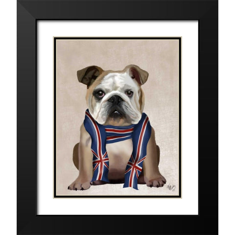 English Bulldog with Scarf Black Modern Wood Framed Art Print with Double Matting by Fab Funky