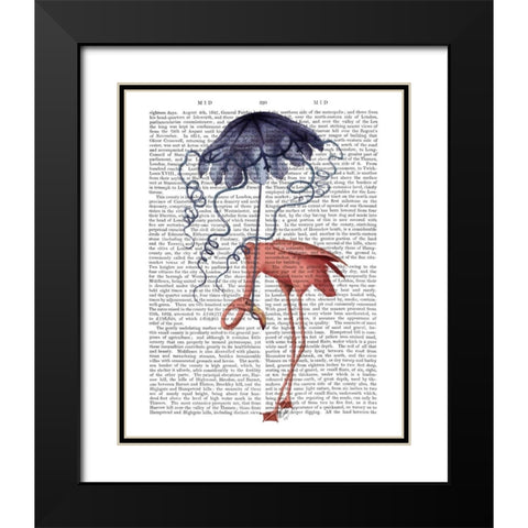 Flamingo and Parasol Black Modern Wood Framed Art Print with Double Matting by Fab Funky