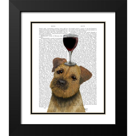 Dog Au Vin, Border Terrier Black Modern Wood Framed Art Print with Double Matting by Fab Funky