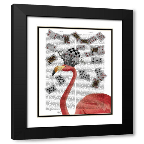 Flamingo and Cards Black Modern Wood Framed Art Print with Double Matting by Fab Funky