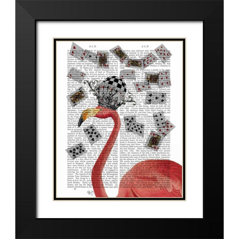 Flamingo and Cards Black Modern Wood Framed Art Print with Double Matting by Fab Funky