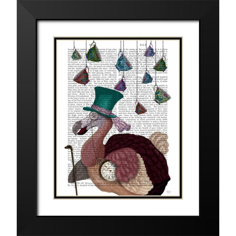 Dodo with Hanging Teacups Black Modern Wood Framed Art Print with Double Matting by Fab Funky