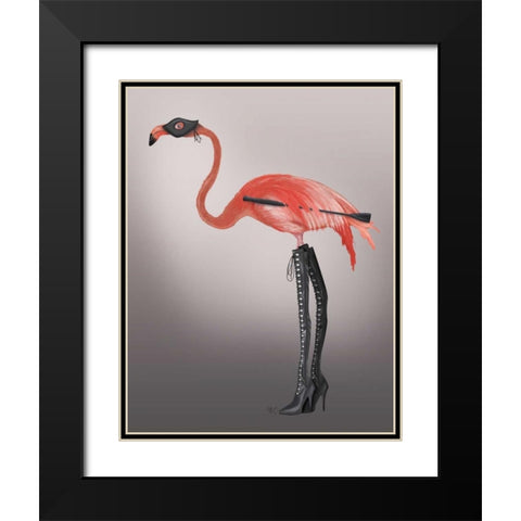 Flamingo with Kinky Boots Black Modern Wood Framed Art Print with Double Matting by Fab Funky