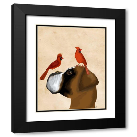 Boxer and Red Cardinals Black Modern Wood Framed Art Print with Double Matting by Fab Funky