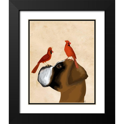 Boxer and Red Cardinals Black Modern Wood Framed Art Print with Double Matting by Fab Funky