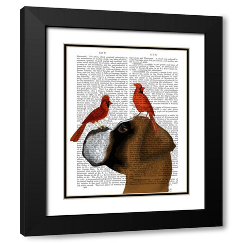 Boxer and Red Cardinals Black Modern Wood Framed Art Print with Double Matting by Fab Funky